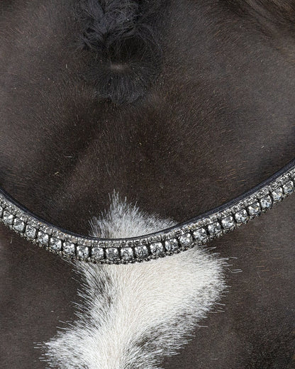 SCHOCKEMOHLE BRINDISI Dressage Double Bridle - Black/Grey/Silver with Glitter Browband. Anatomical Eco-Leather Bridle.