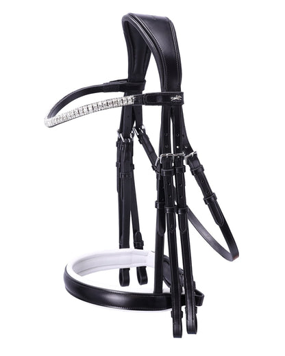 SCHOCKEMOHLE BRINDISI Double Bridle: Black, White & Silver Dressage Horse Tack with Crystal Browband - Equiflair -…