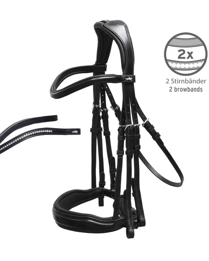 Schockemohle Milan Double Bridle - Black Leather w/ Crystal Browband - Anatomic Equine Tack
