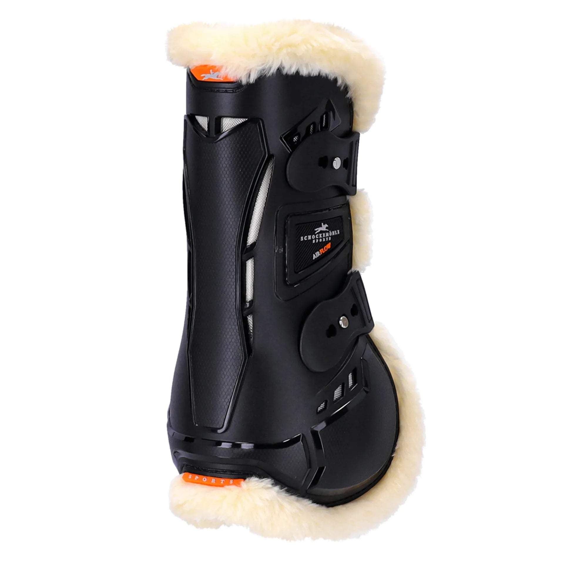 SCHOCKEMOHLE AIR FLOW Tendon Boots: Black Horse Riding Leg Protection with Faux Fur