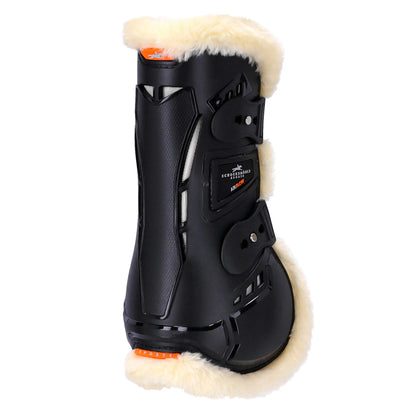 SCHOCKEMOHLE AIR FLOW Tendon Boots: Black Horse Riding Leg Protection with Faux Fur