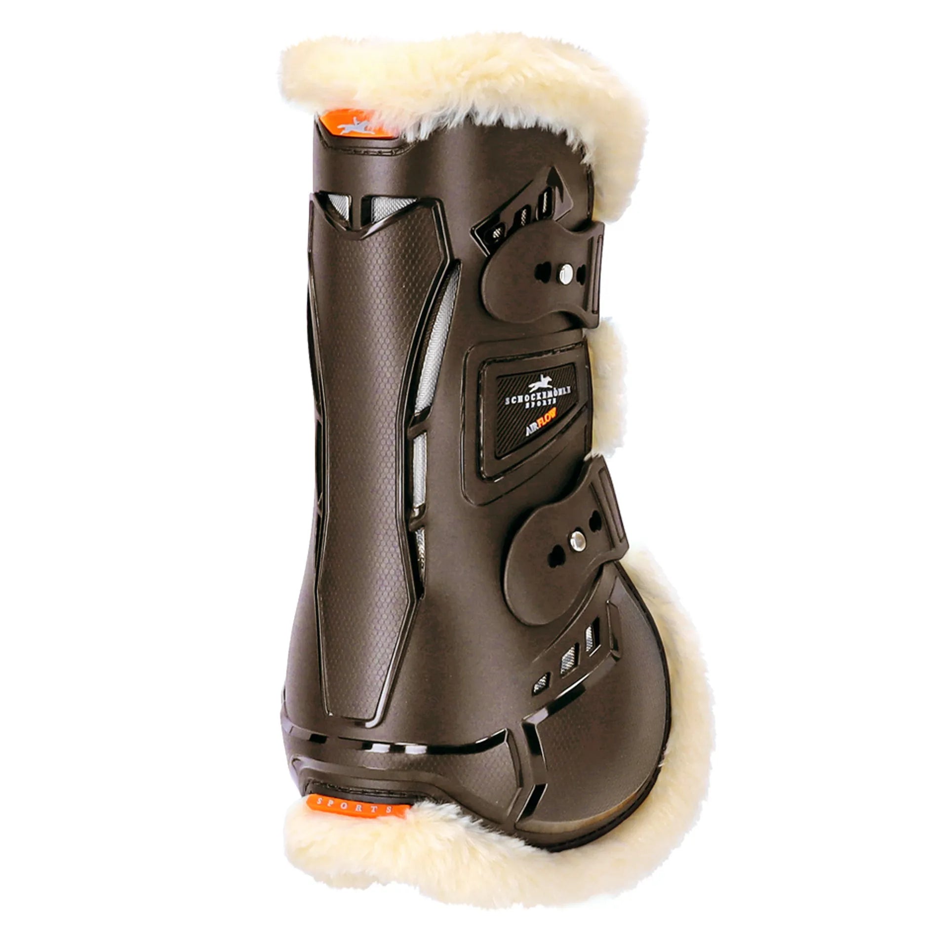 Schockemöhle Air Flow Champion Horse Tendon Boots - Brown Faux Fur Lined. Premium Equestrian Leg Protection