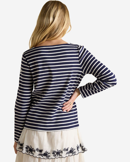 Joules Harbour Navy & White Boat Neck Long Sleeve Breton Stripe Top