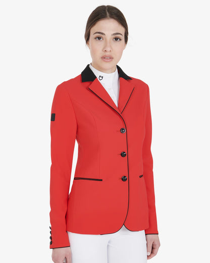 Equestro Women's Three Button Competition Jacket Red Black - Clothing XS