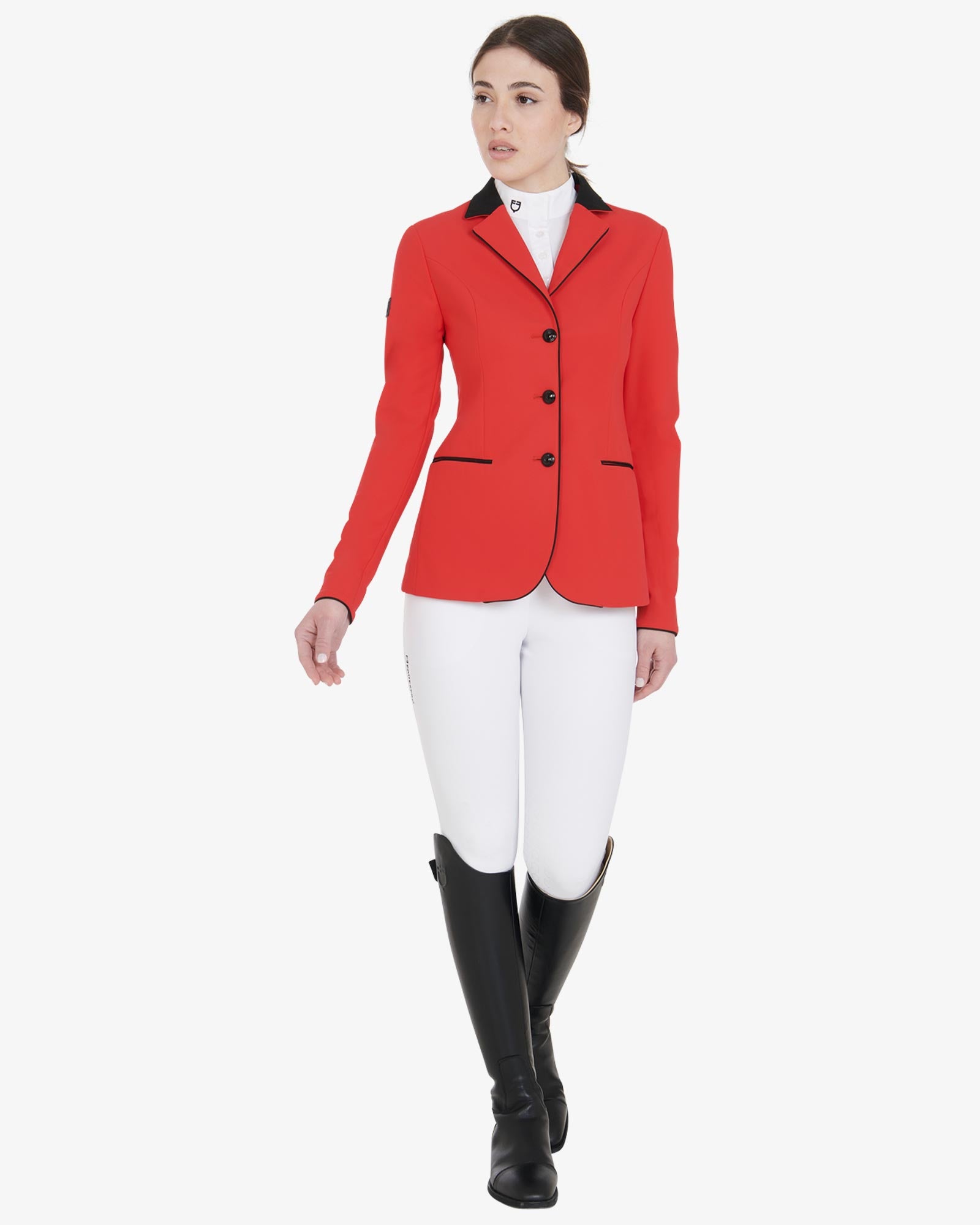 Equestro Women's Three Button Competition Jacket Red Black