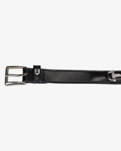 Equestro Leather Belt With Snaffle Bits And Rhinestones Black Silver | Equiflair