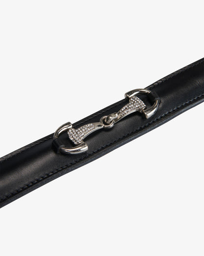 Equestro Leather Belt With Snaffle Bits And Rhinestones Black Silver | Equiflair