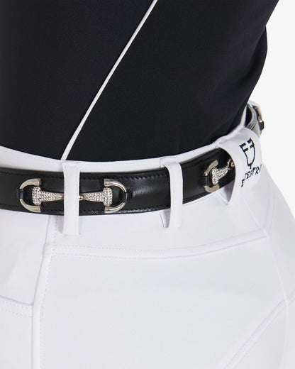 Equestro Leather Belt With Snaffle Bits And Rhinestones Black Silver | Equiflair