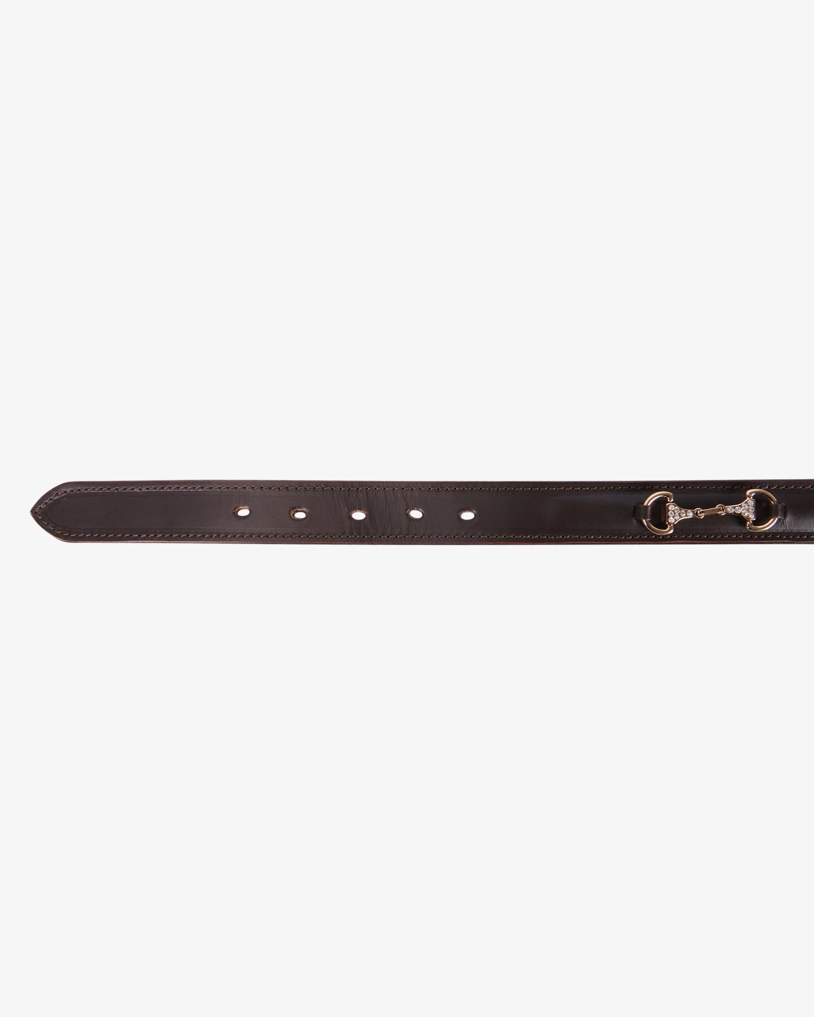 Equestro Leather Belt With Snaffle Bits And Rhinestones Brown Gold