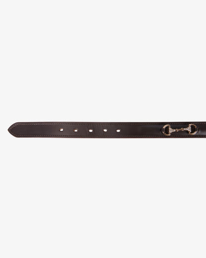 Equestro Leather Belt With Snaffle Bits And Rhinestones Brown Gold | Equiflair