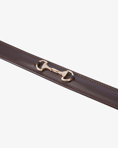Equestro Leather Belt With Snaffle Bits And Rhinestones Brown Gold | Equiflair