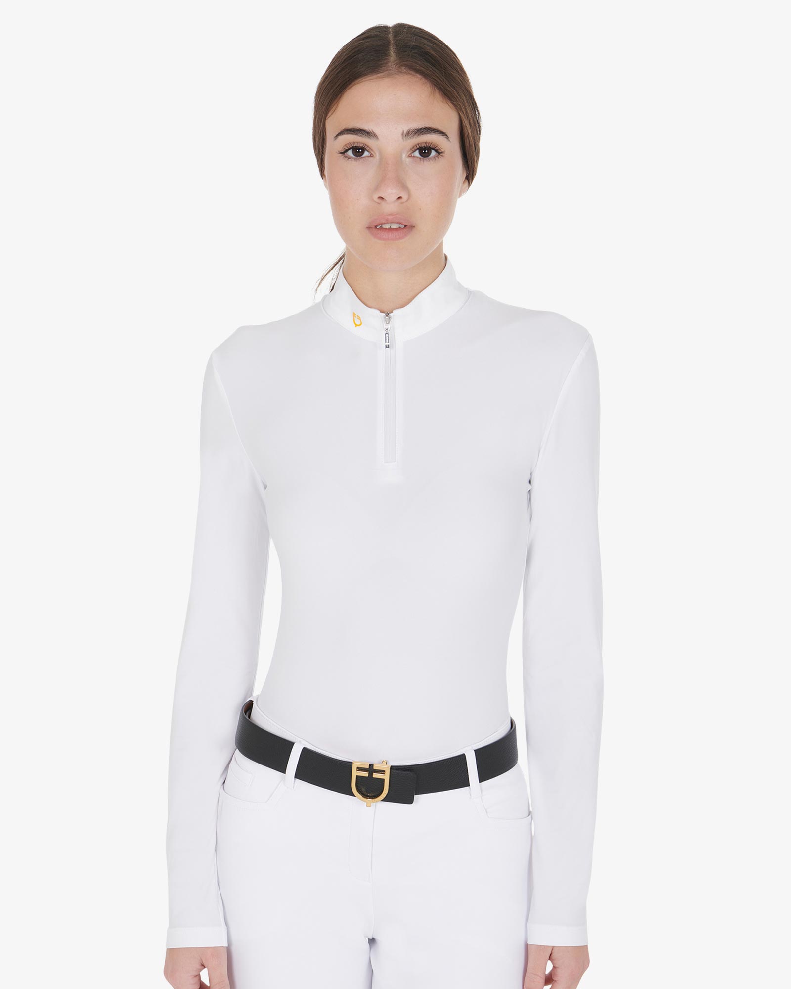 Equestro Women's Long Sleeved Polo Shirt In Technical Fleece Fabric White - T-Shirts, Polos & Tops Clothing XS