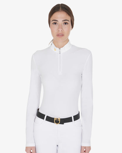 Equestro Women's Long Sleeved Polo Shirt In Technical Fleece Fabric White - T-Shirts, Polos & Tops Clothing XS