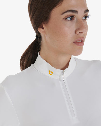 Equestro Women's Long Sleeved Polo Shirt In Technical Fleece Fabric White