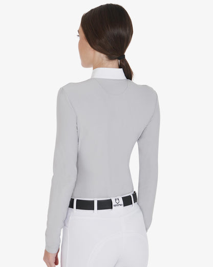 Equestro Women'S Long Sleeved Polo Shirt In Technical Fleece Fabric Grey