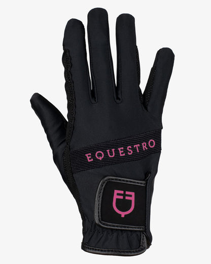 Equestro Gloves In Technical Fabric With Multicolor Logo Black Fucsia