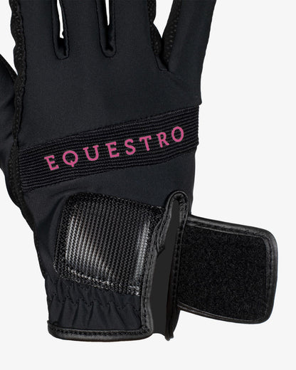 Equestro Gloves In Technical Fabric With Multicolor Logo Black Fucsia