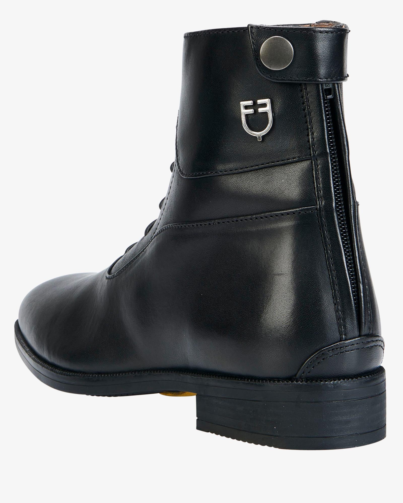 Equestro Vesuna Black Leather Ankle Boots: Unisex Riding Boots with Back Zip & Lace-Up Design