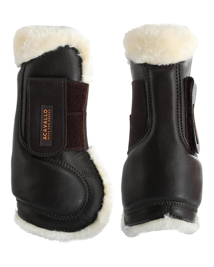 Acavallo Jumping Tendon Boots Faux Sheepskin & Hook-And-Loop Closure Brown