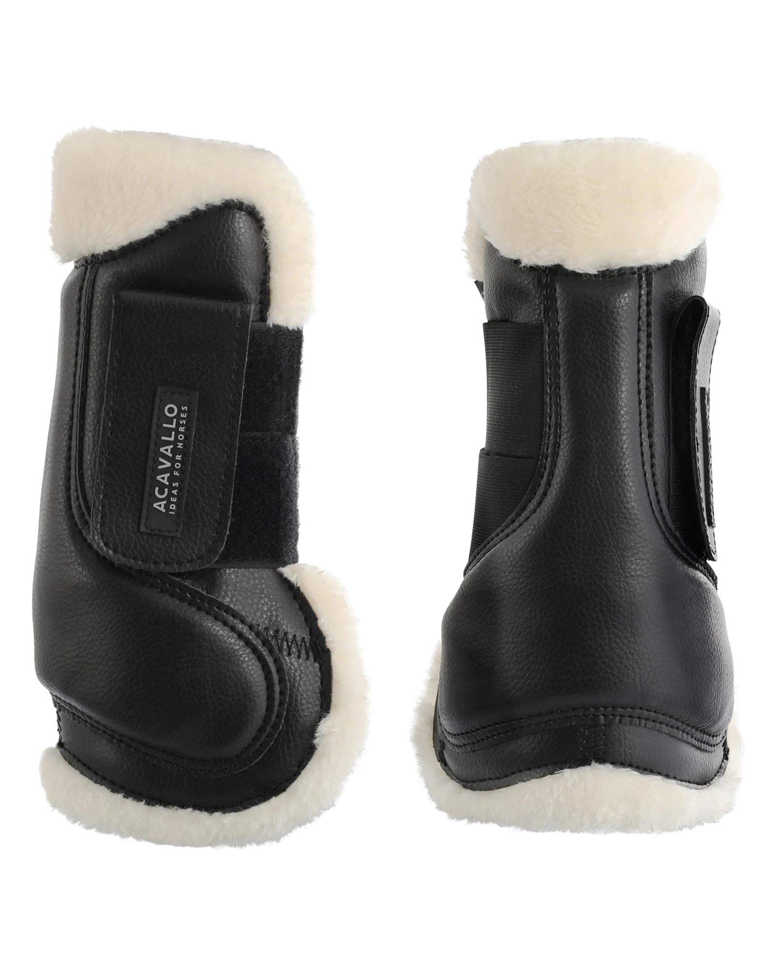 Acavallo Jumping Tendon Boots Faux Sheepskin & Hook-And-Loop Closure Black