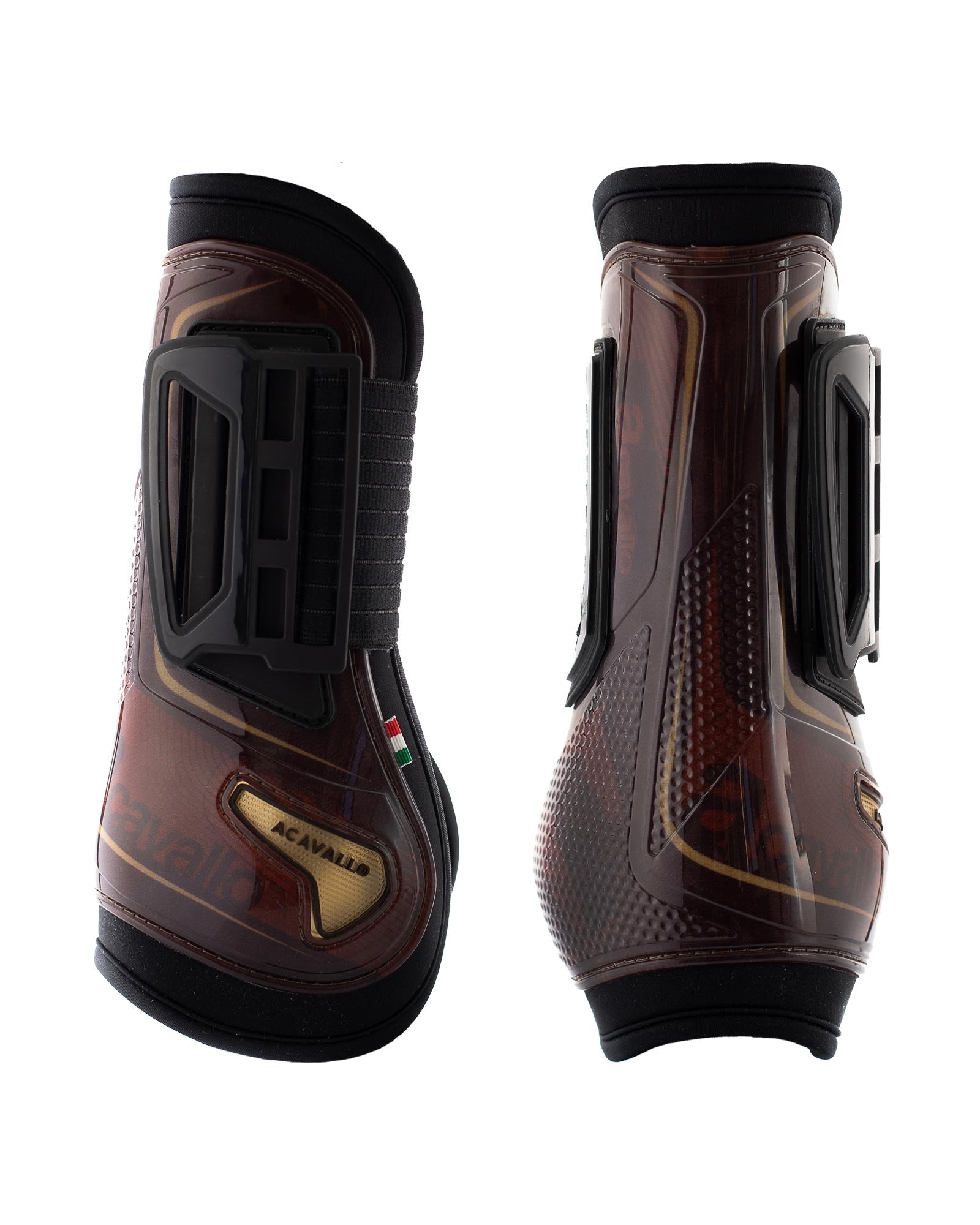 Acavallo Opera Gel Tendon Boots E-Click Fastening Brown/Titanium Gold