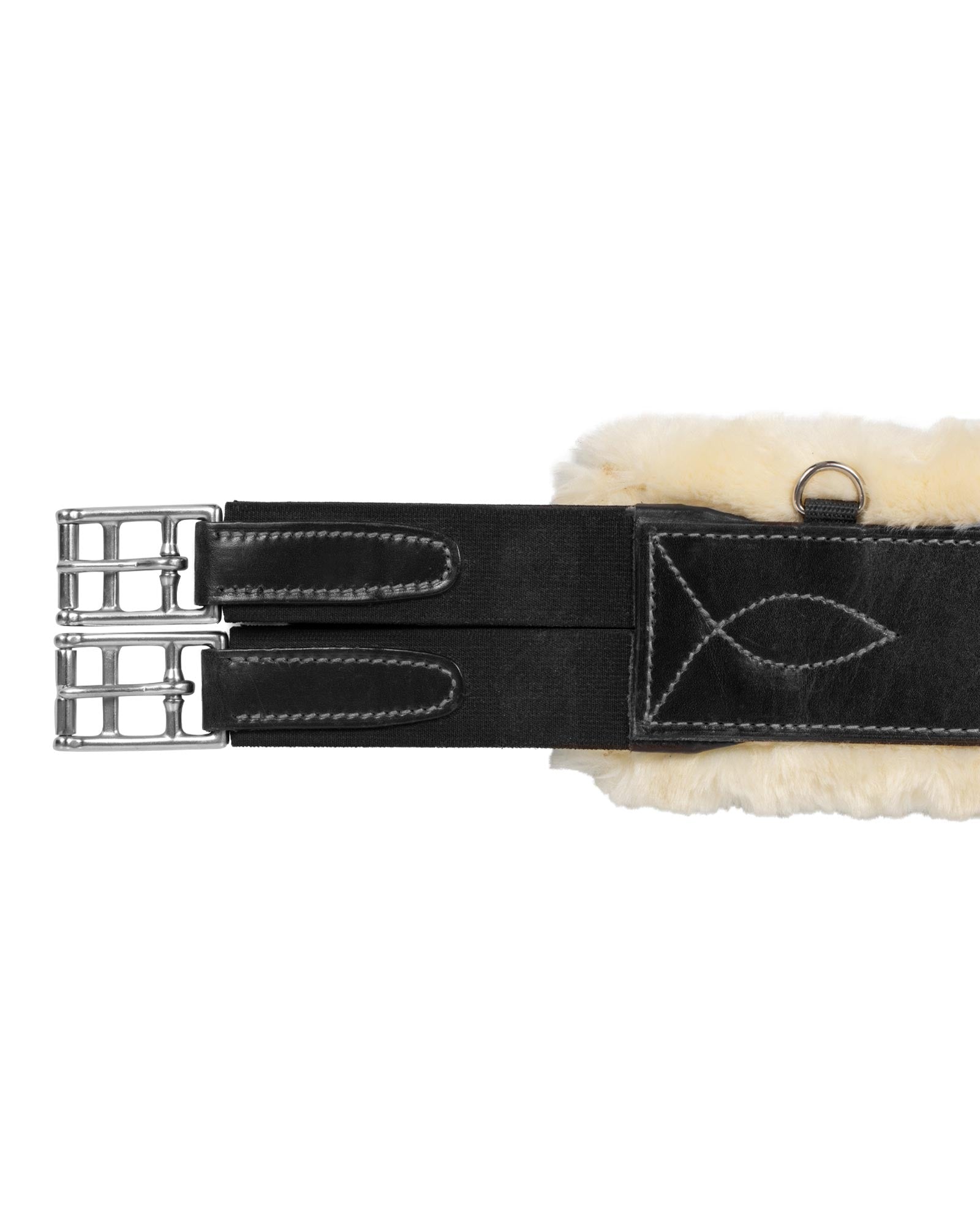 Acavallo Jumping Girth Leather & Removable Faux Sheepskin Black