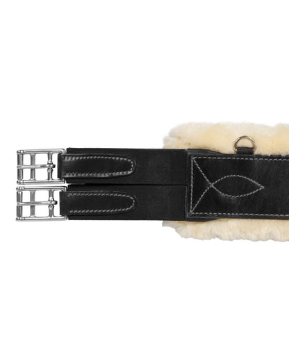 Acavallo Jumping Girth Leather & Removable Faux Sheepskin Black