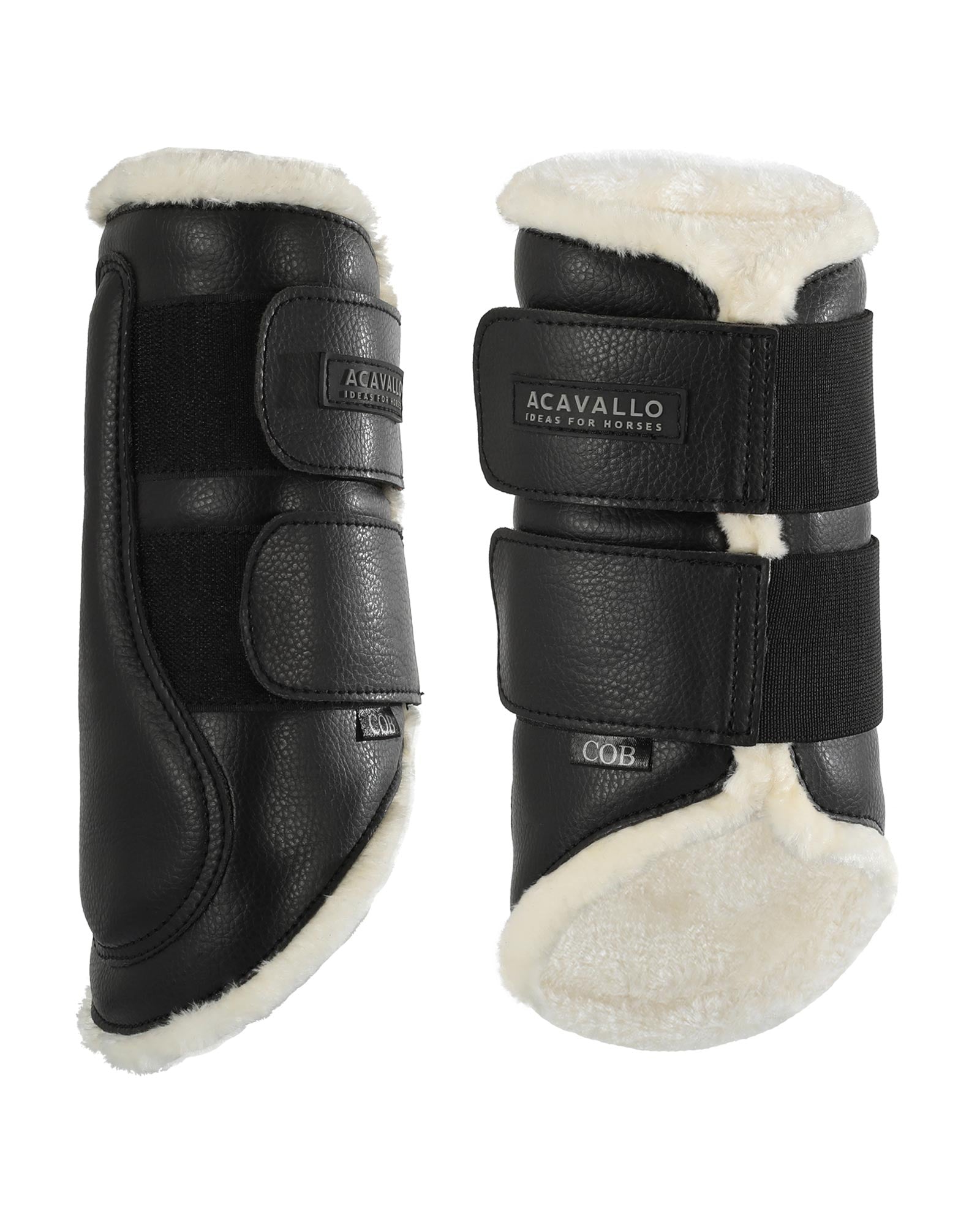 Acavallo Front Brushing Boots Faux Sheepskin & Hook-And-Loop Closure Black