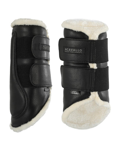 Acavallo Front Brushing Boots Faux Sheepskin & Hook-And-Loop Closure Black