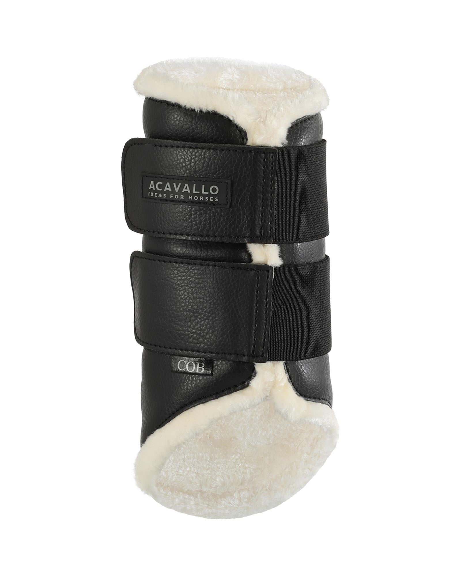 Acavallo Front Brushing Boots Faux Sheepskin & Hook-And-Loop Closure Black