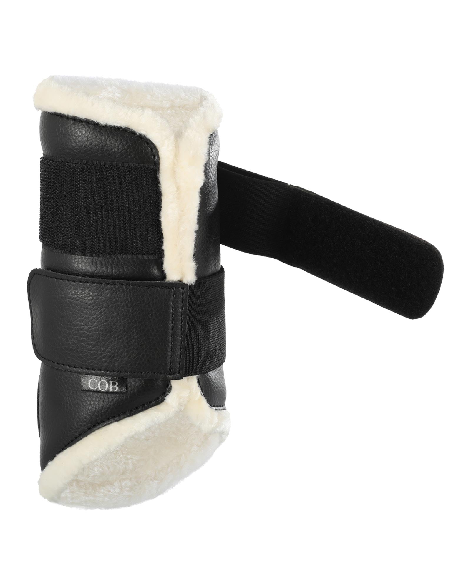 Acavallo Front Brushing Boots Faux Sheepskin & Hook-And-Loop Closure Black