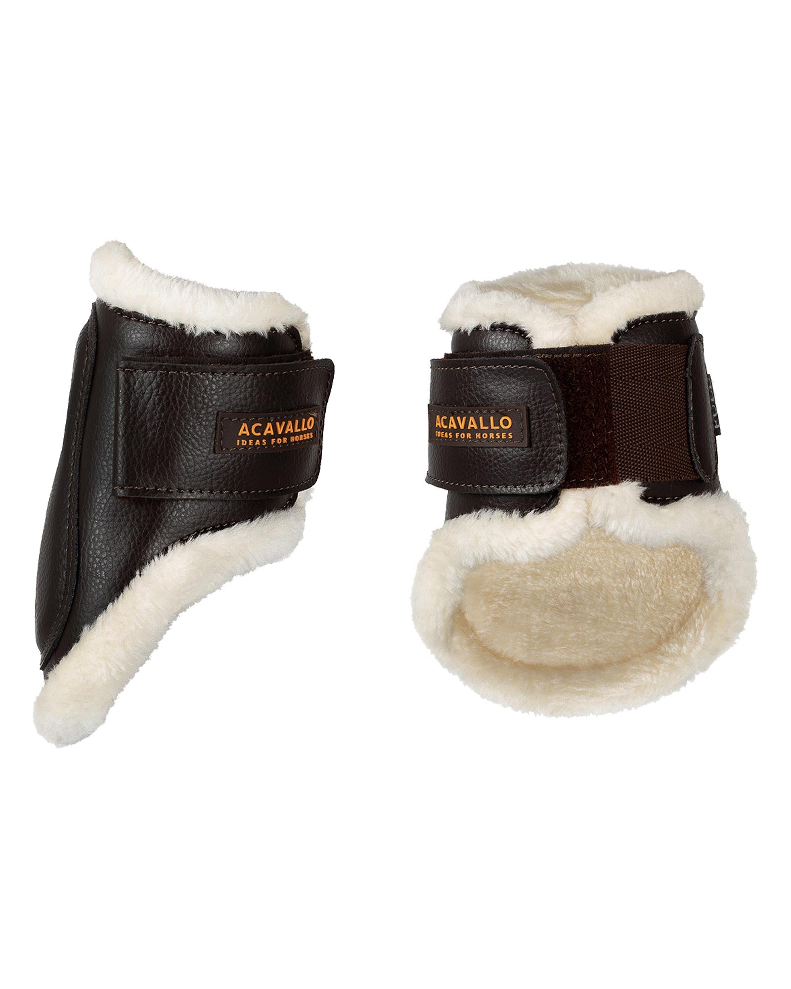 Acavallo Jumping Fetlock Boots Faux Sheepskin & Hook-And-Loop Closure Brown