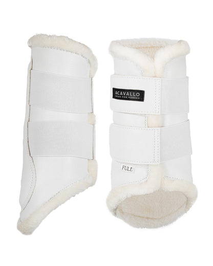 Acavallo Front Brushing Boots Faux Sheepskin & Hook-And-Loop Closure White