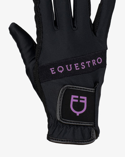 Equestro Gloves In Technical Fabric With Multicolor Logo Black Purple