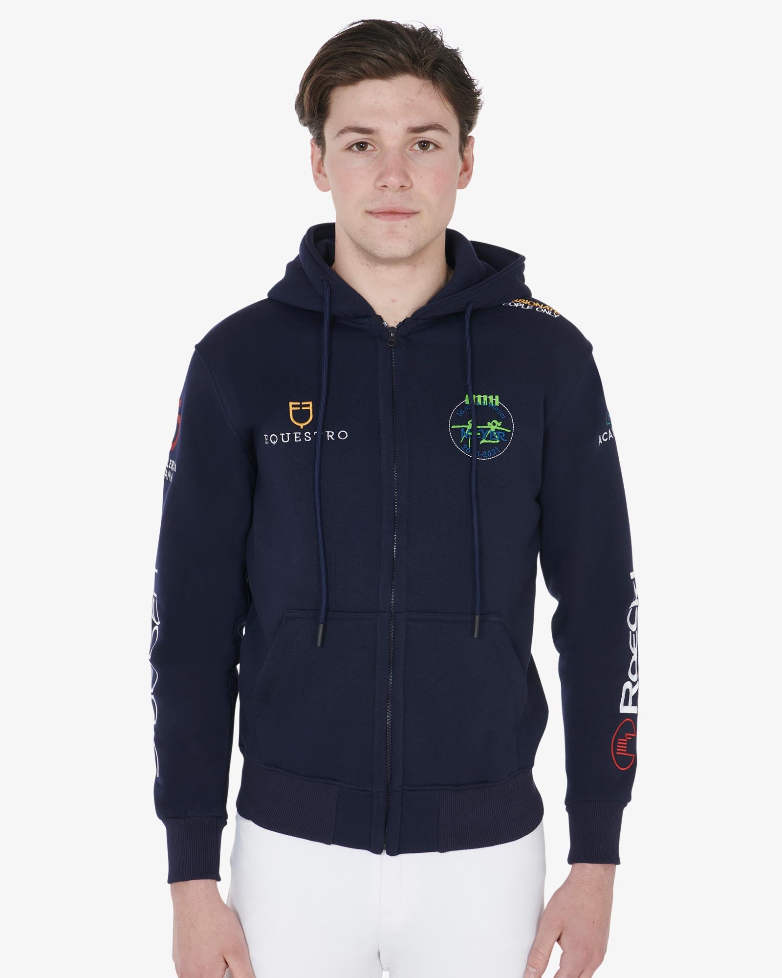 Equestro Men's Sweatshirt With Multi Logo Hood Navy - Jumpers, Fleeces & Hoodies Clothing Leisure Wear