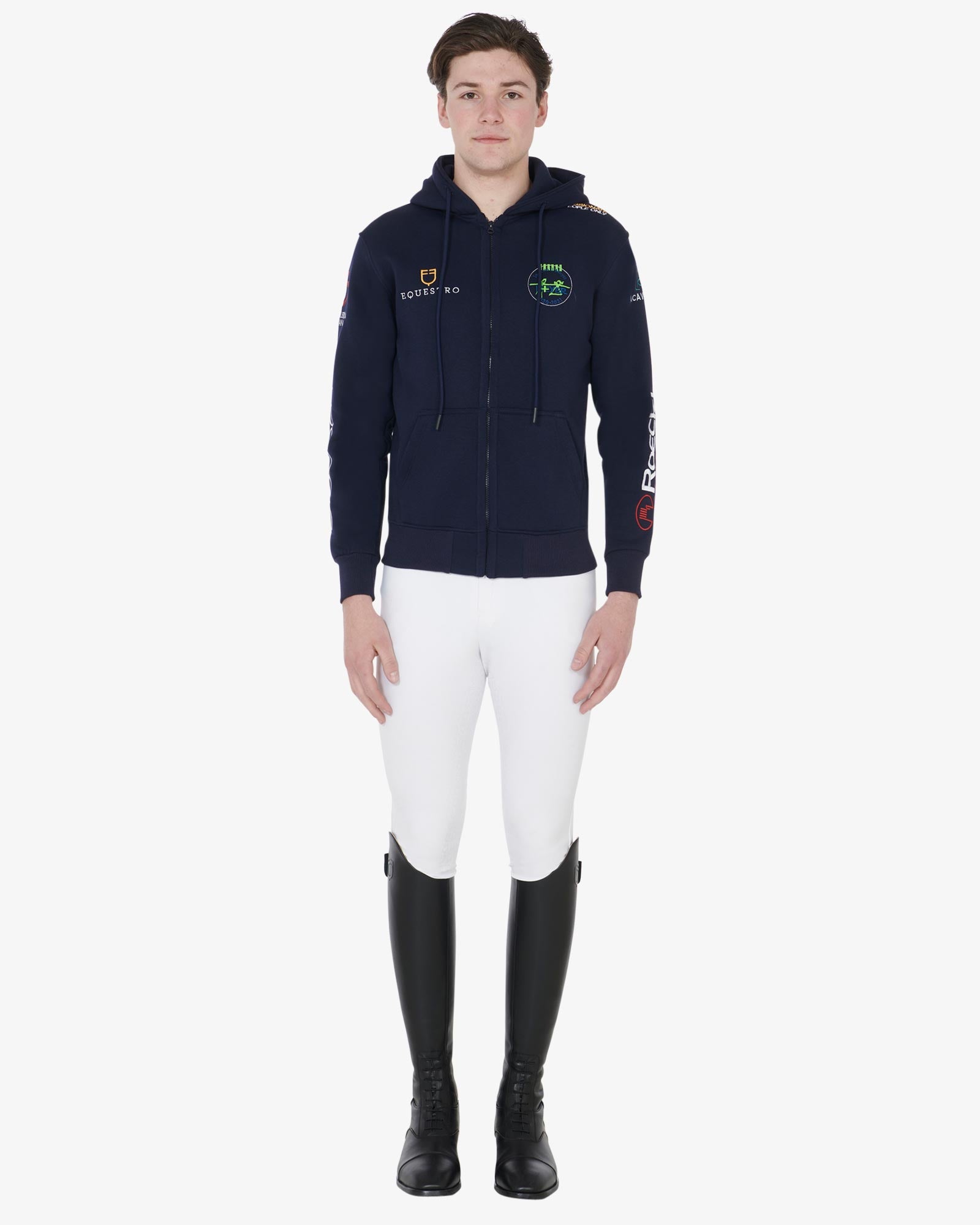 Equestro Men's Sweatshirt With Multi Logo Hood Navy