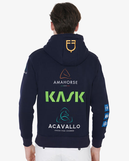 Equestro Men's Sweatshirt With Multi Logo Hood Navy