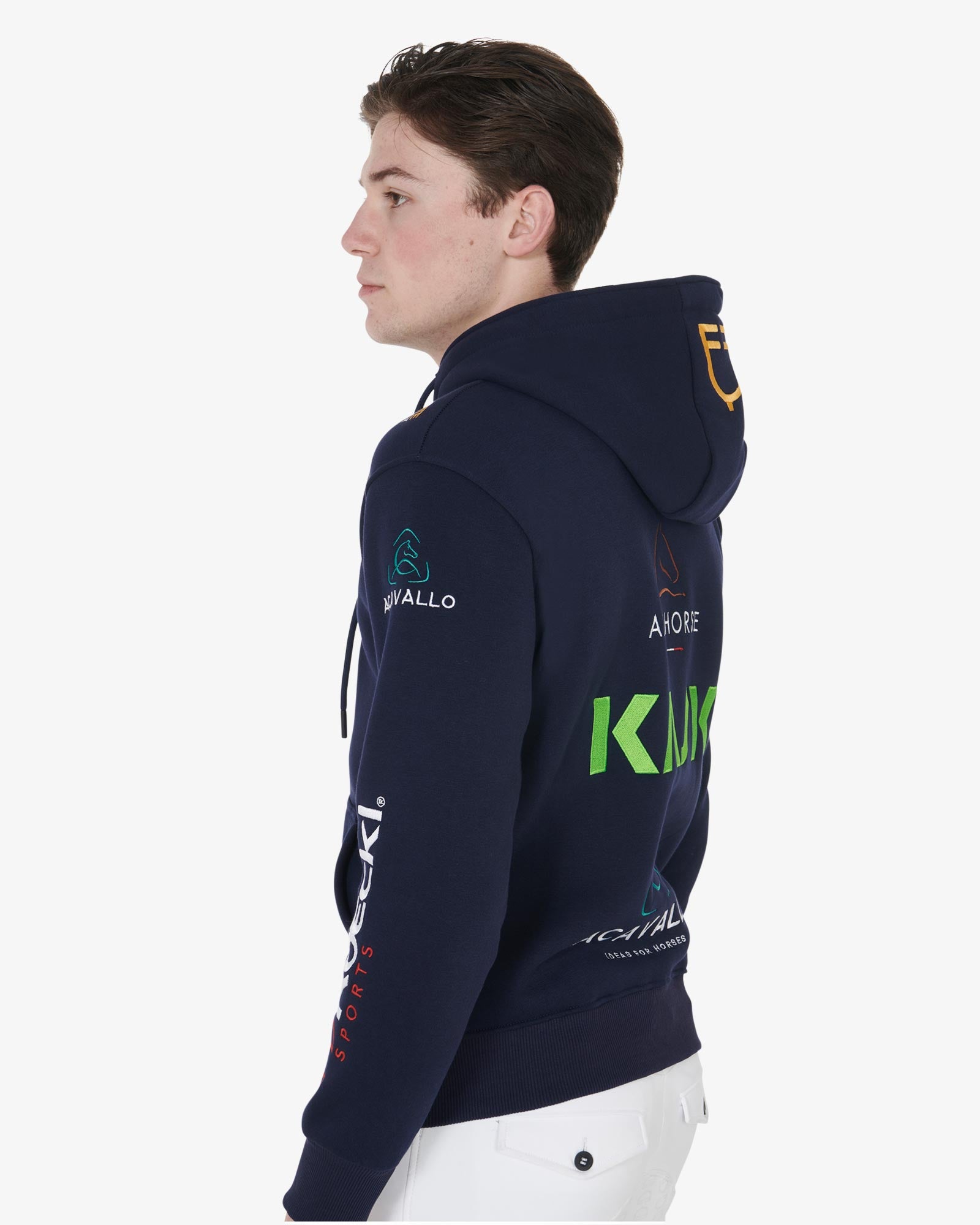 Equestro Men's Sweatshirt With Multi Logo Hood Navy