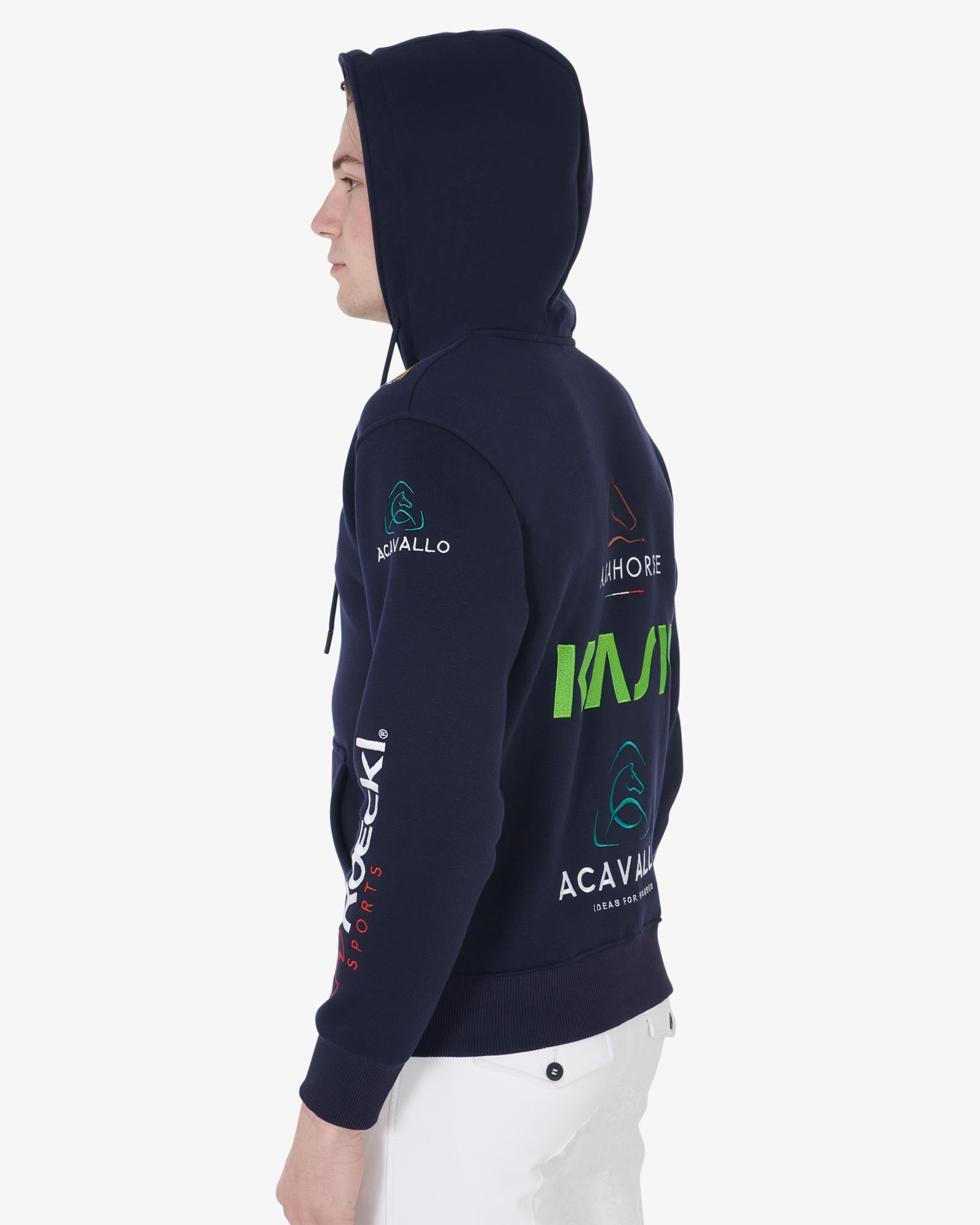 Equestro Men's Sweatshirt With Multi Logo Hood Navy