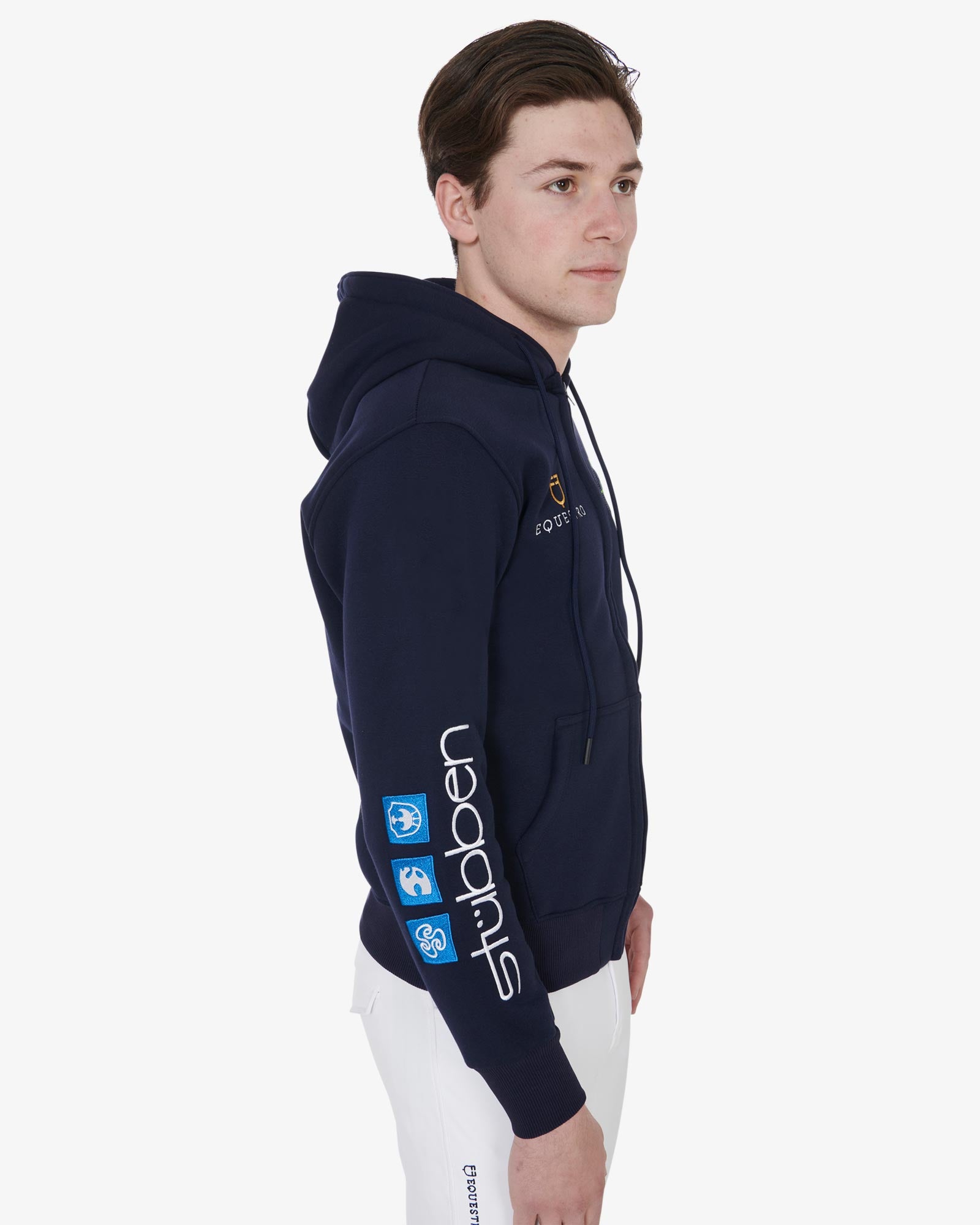Equestro Men's Sweatshirt With Multi Logo Hood Navy