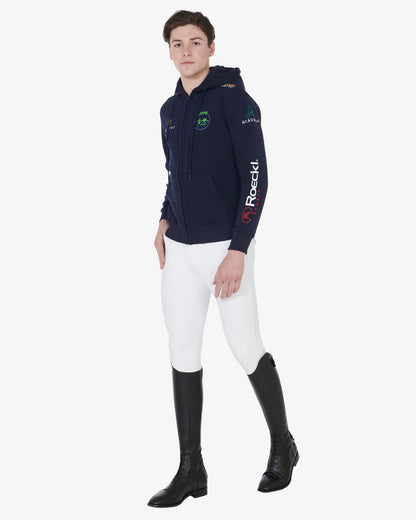 Equestro Men's Sweatshirt With Multi Logo Hood Navy