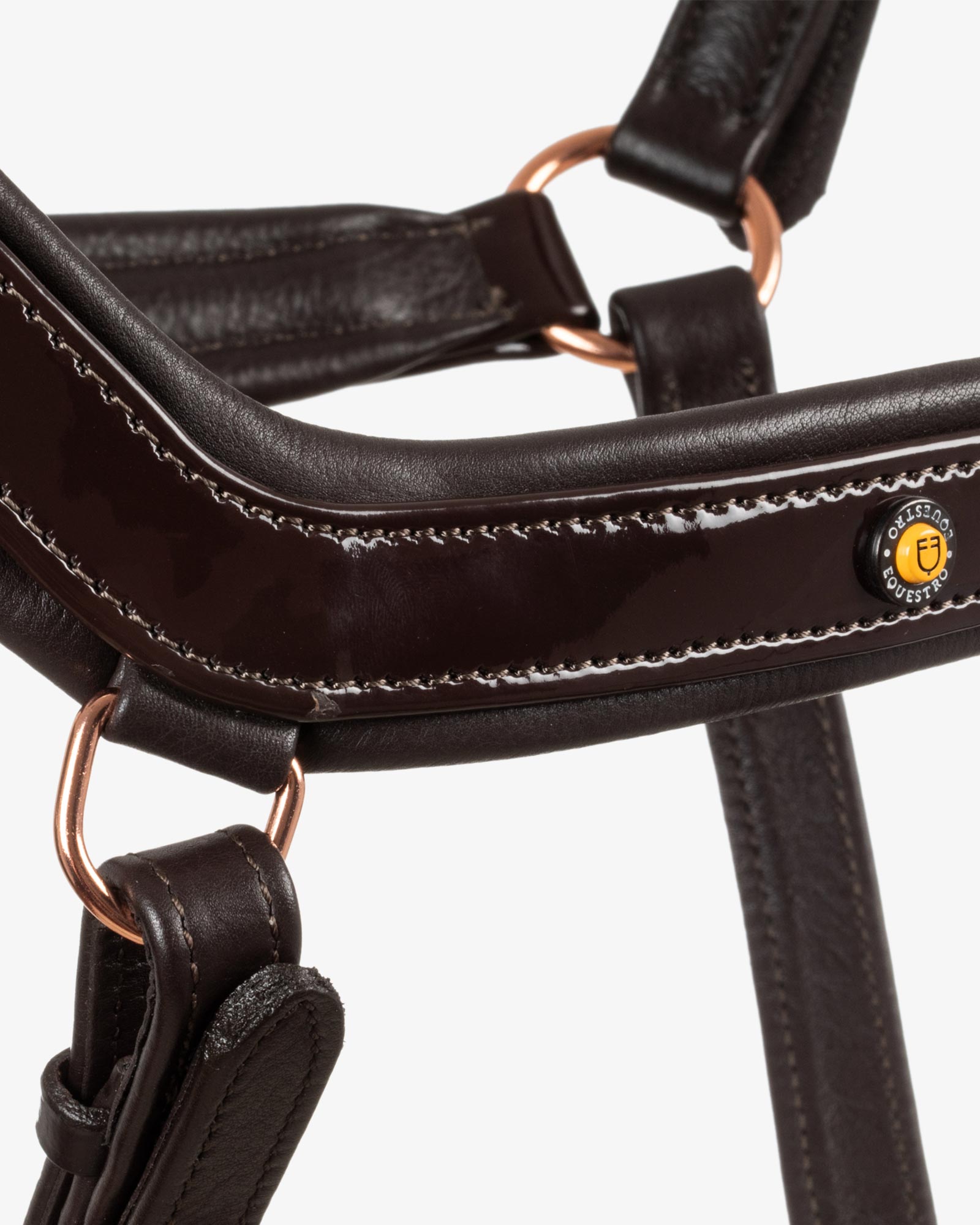 Equestro Polished Leather Halter With Rose Gold Buckles Dark Brown | Equiflair