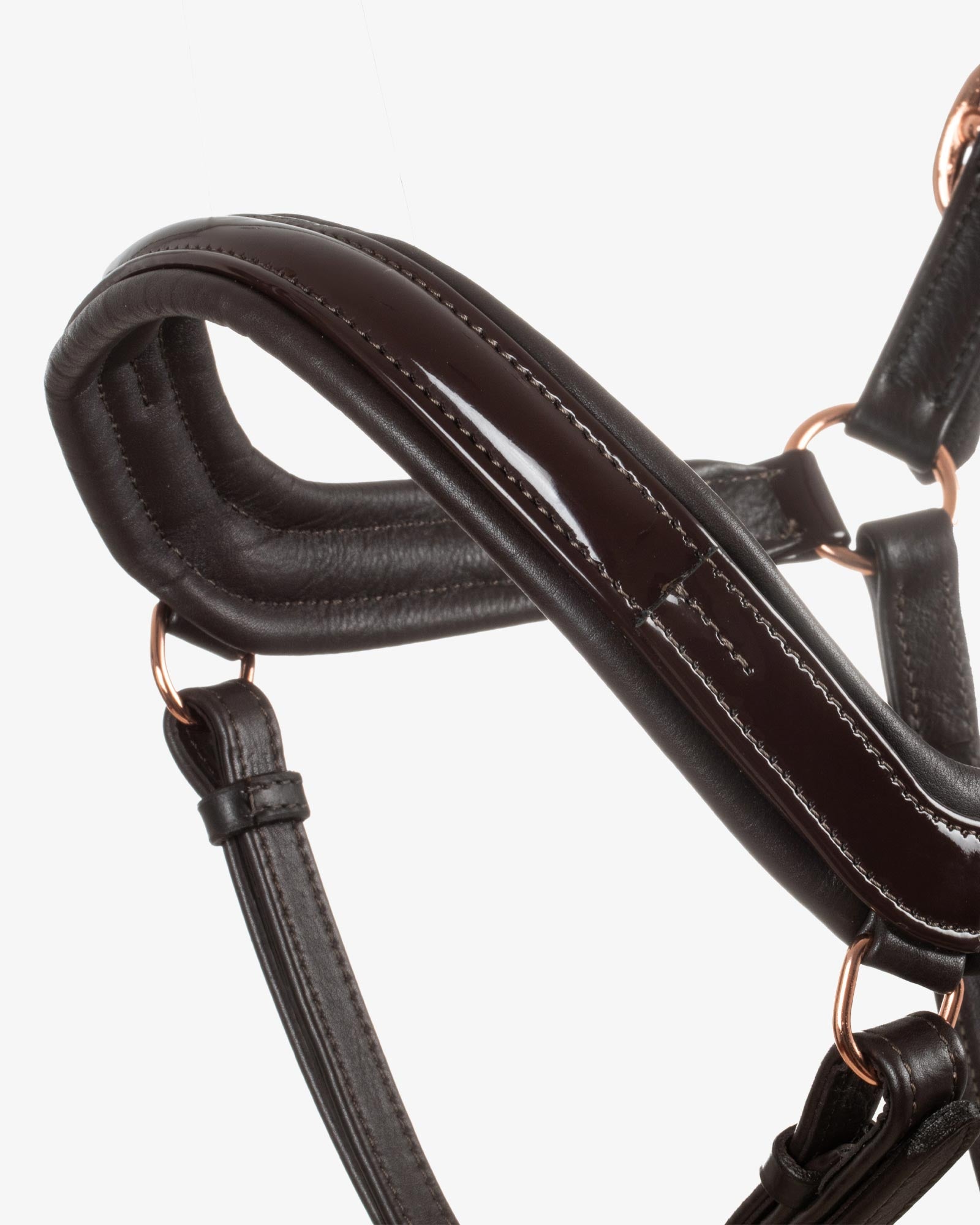 Equestro Polished Leather Halter With Rose Gold Buckles Dark Brown | Equiflair