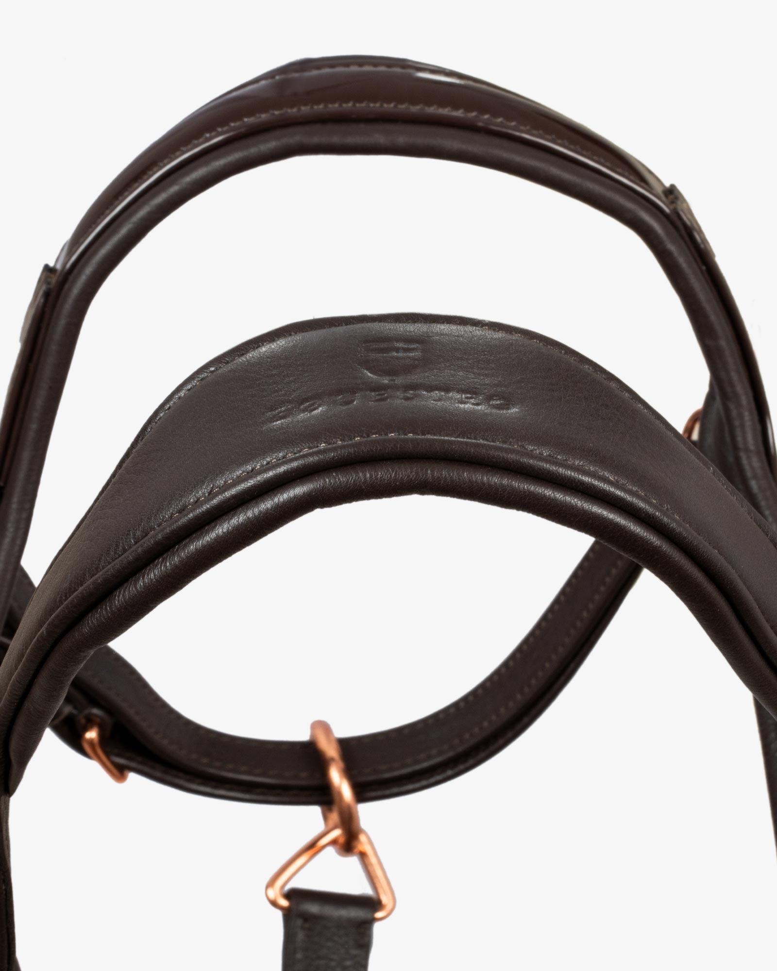 Equestro Polished Leather Halter With Rose Gold Buckles Dark Brown | Equiflair
