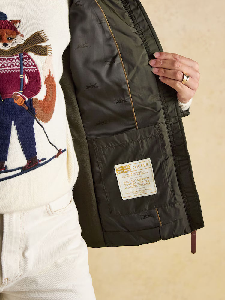 Joules Braemar Luxe Khaki Green Showerproof Diamond Quilted Coat