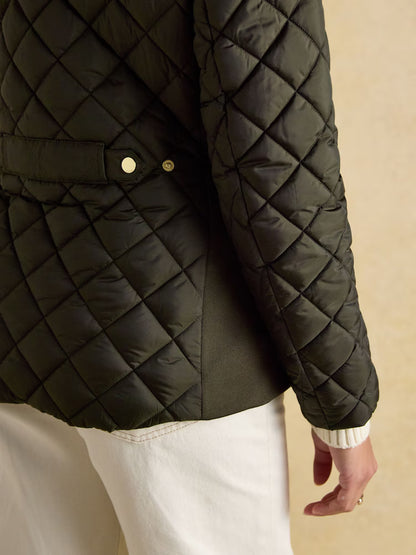 Joules Braemar Luxe Khaki Green Showerproof Diamond Quilted Coat