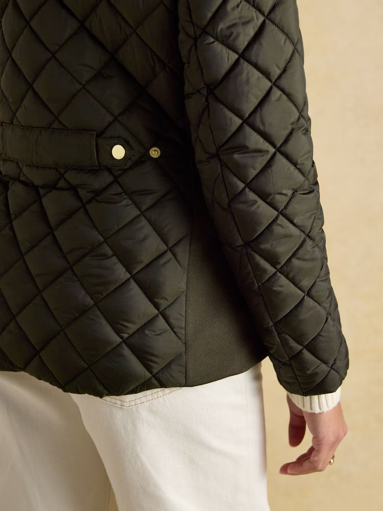 Joules Braemar Luxe Khaki Green Showerproof Diamond Quilted Coat