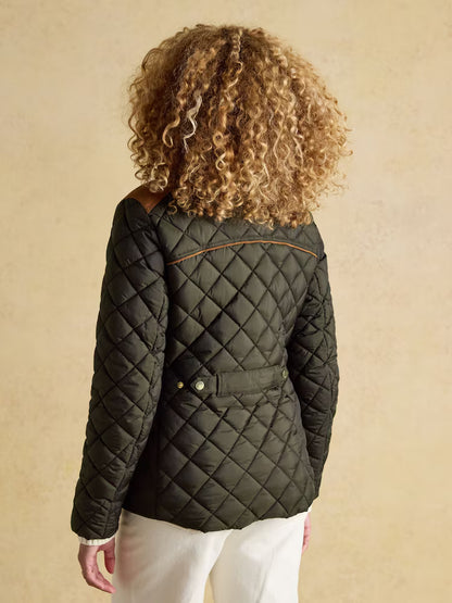 Joules Braemar Luxe Khaki Green Showerproof Diamond Quilted Coat