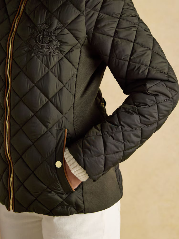 Joules Braemar Luxe Khaki Green Showerproof Diamond Quilted Coat