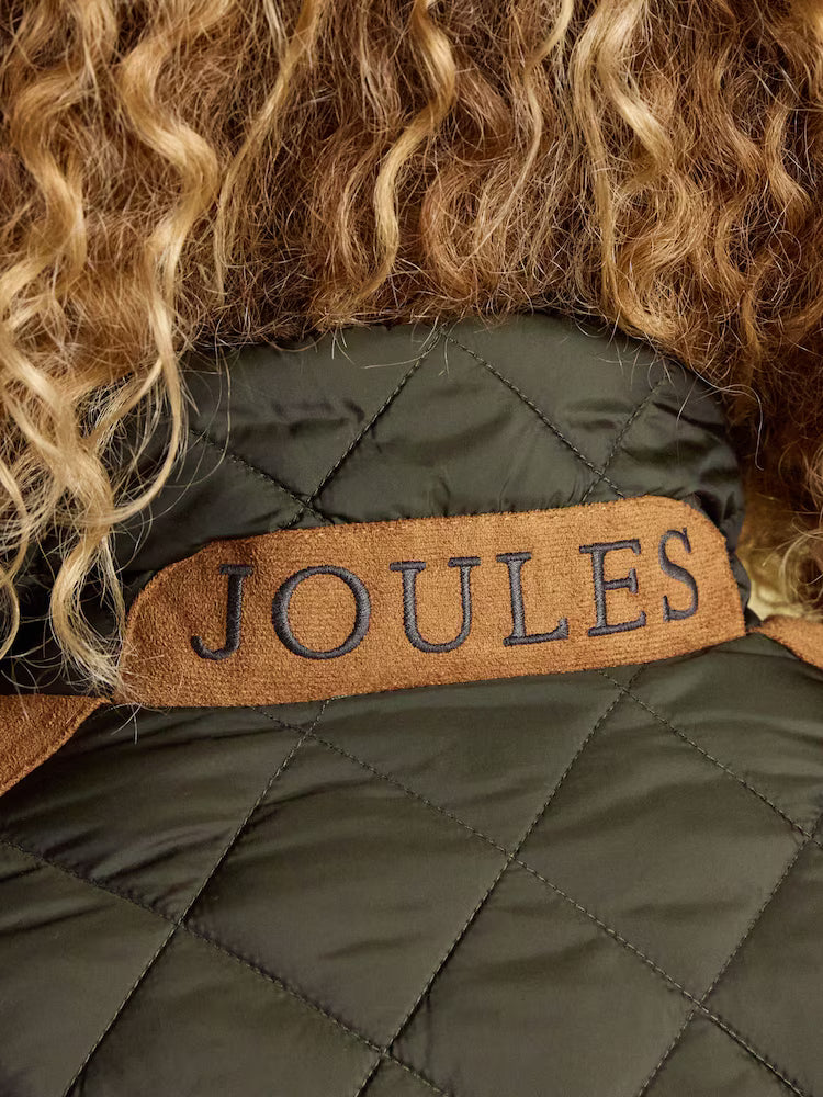 Joules Braemar Luxe Khaki Green Showerproof Diamond Quilted Coat